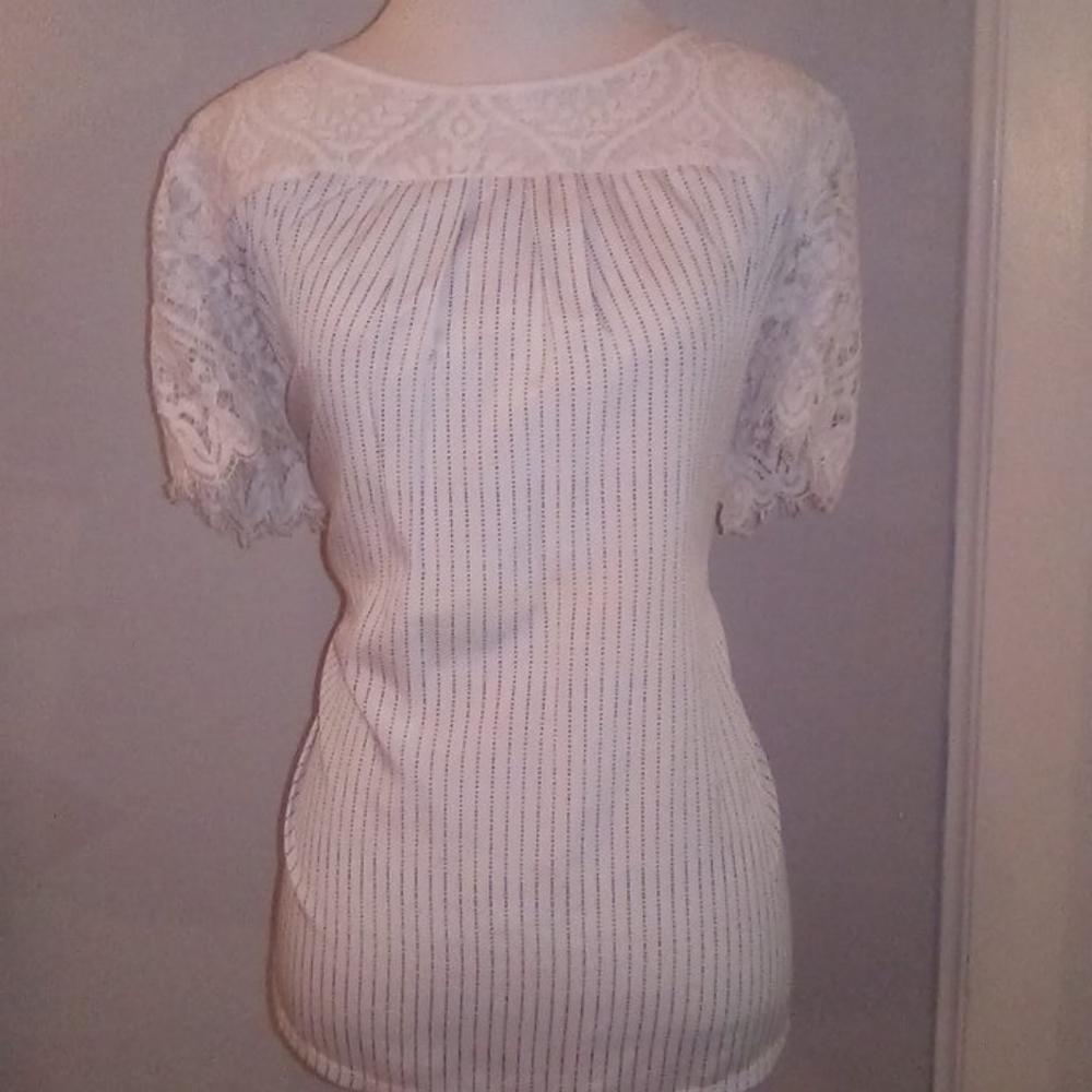 Lace Embellished Pinstripe Blouse by Worthington Size 0X